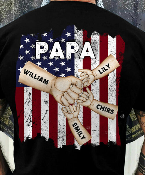 Dad Papa Hand Bump 4Th of July American Flag - Personalized Shirt