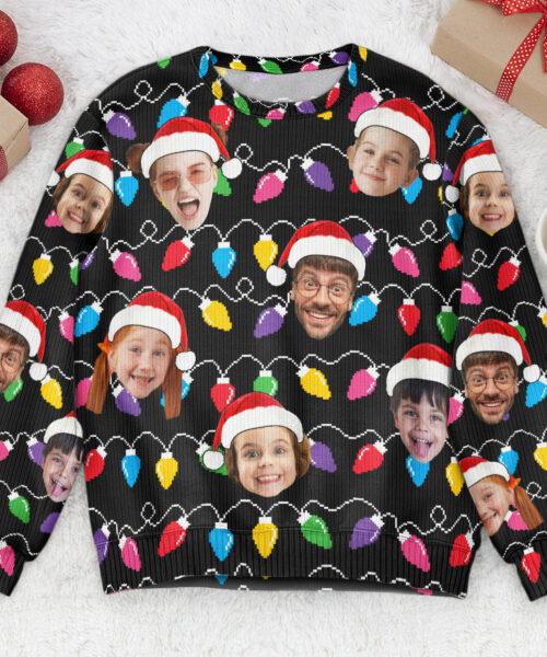 Custom Face Christmas Family Silly Xmas Leds - Personalized Photo Ugly Sweater