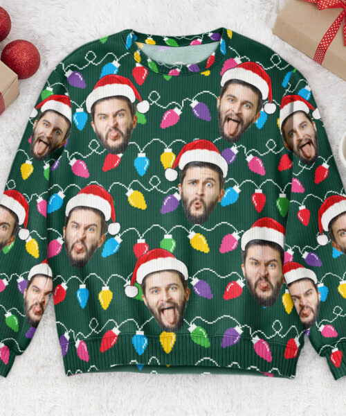 Custom Face Funny Christmas Silly Leds Light for Men - Personalized Photo Ugly Sweater